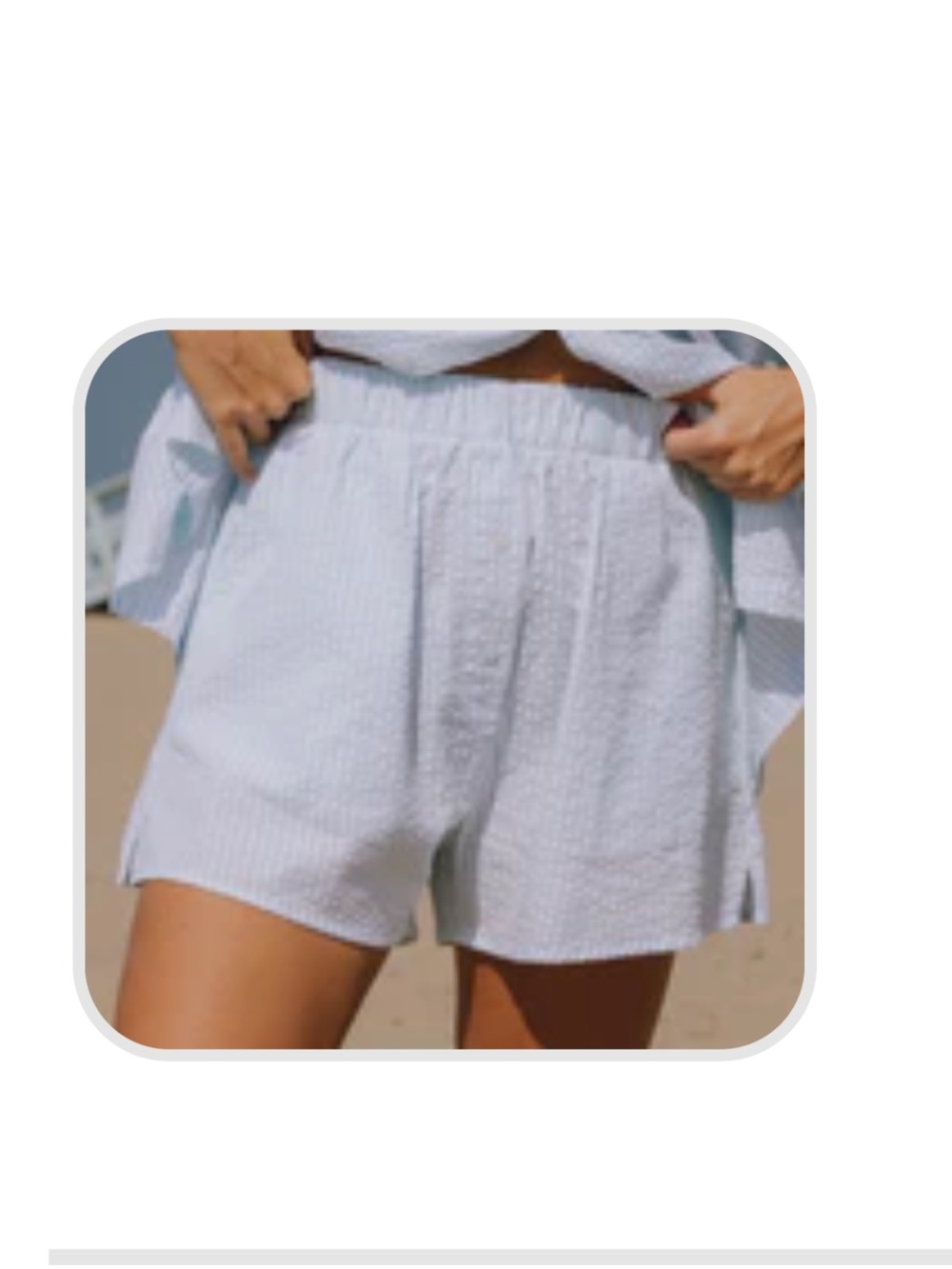 Daily Drills Lake Day Blue Seersucker High-Waist Women’s Shorts
